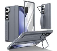 Coque de protection antichoc compatible avec Samsung Galaxy Z Fold 5, protection d'écran intégrée et charnière avec béquille et dragonne, gris
