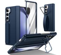 Coque de protection antichoc compatible avec Samsung Galaxy Z Fold 5, protection d'écran intégrée et charnière avec béquille et dragonne, bleu