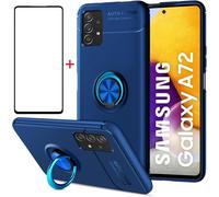 Coque de Protection avec Film Écran pour Samsung Galaxy A82 5G - Antichoc, Support Carbone, Anneau Silicone Antidérapant, Verre Trempé 9H Anti-Rayures