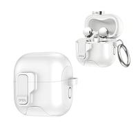 Coque de protection avec support intégré et mousqueton pour Huawei FreeClip 2 - Antichoc - Protection complète - Verrouillage de sécurité sécurisé - Housse pour écouteurs (blanc)