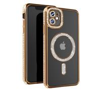Coque de protection - AVIZAR - iPhone 11 - Contour Strass Dorée - Compatible MagSafe - Rigide