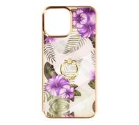 Coque iPhone 12 et 12 Pro Bi-matière avec Bague de Maintien Motif Fleurs Violet