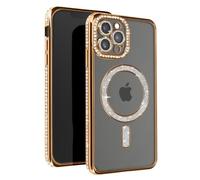 Coque de protection - AVIZAR - iPhone 12 Pro Max - Contour Strass Dorée - Compatible MagSafe - Rigide