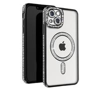 Coque de protection - AVIZAR - iPhone 13 - Contour Strass Noir - Protection MagSafe - Élégante