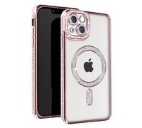 Coque de protection - AVIZAR - iPhone 14 - Contour Strass - Rose - Compatible MagSafe