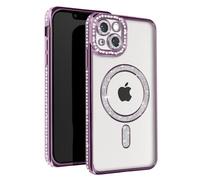 Coque de protection AVIZAR pour iPhone 14 - Contour Strass Violet - Compatible MagSafe