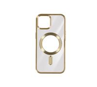 Coque MagSafe pour iPhone 15 Silicone Protection Caméra Contour Chromé Dorée