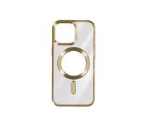 Coque de protection - AVIZAR - iPhone 15 Pro Max - Jaune - Contour chromé or - Compatible MagSafe