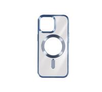 Coque MagSafe pour iPhone 15 Pro Max Silicone Protection Caméra Chromé Bleu