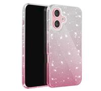 Coque Paillette pour iPhone 16 Hybride Design Glamour Blanc / Rose