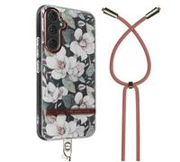 Coque de protection AVIZAR pour Samsung Galaxy A54 5G - Imprimé Fleurs - Rose - Cordon Élégant