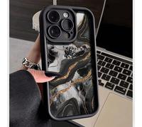 Coque de protection de téléphone épaisse anti-chute minimaliste perforée noire à motif marbré. Compatible avec 16/16 Pro/16 Pro Max/16 Plus, 15 XR/7/8, 15 Pro Max, 12 Pro Max, 13 Pro Max, 14 Pro Max, 