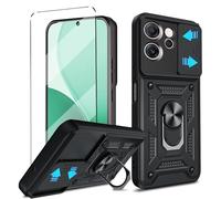 Coque de protection d'extérieur avec verre pour Oppo Reno14 FS / Reno14 F - Protection de l'appareil photo avec anneau de support à 360° - Anti-chocs - Noir