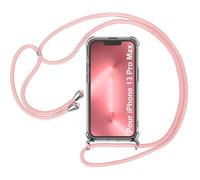 Coque de Protection - E.F.CONNECTION - pour iPhone 13 Pro Max - Souple - Transparent-Rose - Cordon inclus