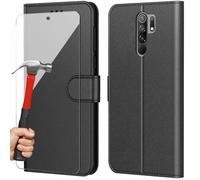 Coque de protection - E.F.CONNECTION - pour Redmi 9 - Effet cuir noir - Fermeture magnétique - Support intégré