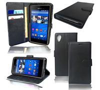 Coque de protection en cuir - Avec rabat à compartiments - Style fin - Ultra-résistante, absorption des chocs - Pour Sony Xperia L1 / G3311 / G3312 / G3313 (14 cm), Noir , Galaxy A3 (2017)