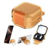 Coque de protection en polycarbonate avec verrouillage sécurisé et support de téléphone compatible avec Samsung Galaxy Buds 4/4 Pro, coque antichoc avec boucle porte-clés, gris (orange)