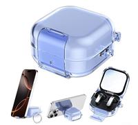 Coque de protection en polycarbonate avec verrouillage sécurisé et support de téléphone compatible avec Samsung Galaxy Buds 4/4 Pro, coque antichoc avec boucle porte-clés, gris (bleu)