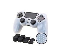 Coque de protection en silicone avec 8 caps pour manette PS4/Slim/Pro - Blanc BLANC