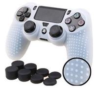 Coque de protection en silicone avec 8 caps pour manette PS4/Slim/Pro - Blanc BLANC