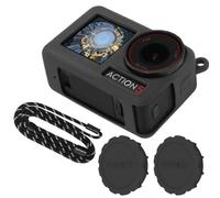 Coque de protection en silicone pour DJI Osmo Action 5 Pro + 2 capuchons d'objectif + dragonne, manchon de protection antidérapant pour accessoires DJI Osmo Action 5 Pro (noir)