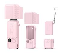 Coque de protection en silicone pour DJI Osmo Pocket 4 Pro - Ensemble complet avec bouchon d'objectif et protection d'écran - Housse souple antidérapante avec cordon anti-perte, rose, Coque de