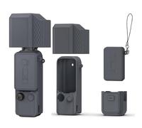 Coque de protection en silicone pour DJI Osmo Pocket 4 Pro - Ensemble complet avec bouchon d'objectif et protection d'écran - Housse souple antidérapante avec cordon anti-perte, gris foncé, Coque de