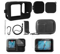 Coque de protection en silicone pour Go Pro Hero 13 - Noir - Kit d'accessoires avec bouchon d'objectif, film de protection d'écran, cordon, cache batterie et capuchon d'objectif pour Go Pro Hero 13