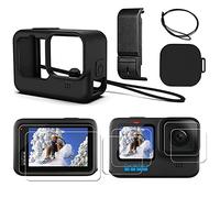 Coque de protection en silicone pour Hero 9 + 6 pièces Protection d'écran en verre trempé pour Hero 10 Hero 9, kit d'accessoires pour GoPro Hero 10Hero 9 noir 【Couvercle latéral de batterie +