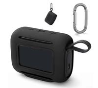 Coque de protection en silicone pour JBL Go 5 - Résistante aux chocs - Avec crochet - Antidérapant - Souple - Pour voyage en plein air - Bleu (noir)