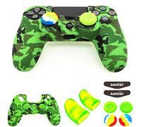 Coque de protection en silicone pour manette PS4 (1 coque antidérapante, 1 paire d'extension de déclenchement L2 R2, 4 poignées de pouce, 4 autocollants pour barre lumineuse DEL) pour manette