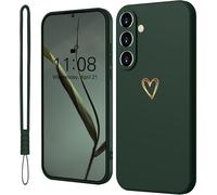 Coque De Protection En Silicone Pour Samsung Galaxy S24 5G, Avec Coeur D'Amour Doré, Fin, Résistant Aux Rayures, Protection Complète Pour Samsung S24 5G, Vert Nuit