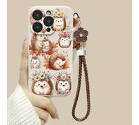 Coque de protection épaisse et résistante aux chocs, motif hérisson et motif floral, beige, avec support, inspirée de la technologie, peinte et perforée, minimaliste, compatible avec iPhone 16/16 Pro
