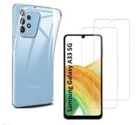 Coque de Protection - HQSELECTION - Pour Samsung Galaxy A33 5G - 2 Verres Trempés - Silicone Souple - Transparent