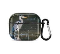 Coque de protection intégrale antichoc pour écouteurs Bluetooth avec motif héron gris dans l'eau - Coque rigide - Prend en charge le chargement sans fil avec porte-clés - Cadeau personnalisé pour