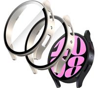 Coque de protection intégrale avec film verre trempé 9H pour Samsung Galaxy Watch 6 40mm ¿ Clip-on haute sensibilité, charge compatible, lot de 2 (crème)