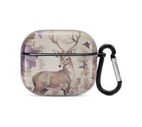 Coque de protection intégrale contre les chocs et les cerfs avec fleurs - Coque rigide - Prise en charge du chargement sans fil avec porte-clés - Cadeau personnalisé pour AirPods 3