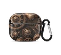 Coque de protection intégrale pour écouteurs Bluetooth à engrenages mécaniques Steampunk - Coque rigide résistante aux chocs - Prend en charge le chargement sans fil avec porte-clés - Cadeau