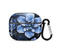 Coque de protection intégrale pour écouteurs Bluetooth à motif fleur bleue - Coque rigide résistante aux chocs - Prend en charge le chargement sans fil avec porte-clés - Cadeau personnalisé pour
