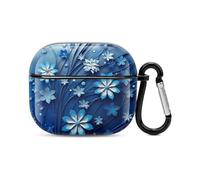 Coque de protection intégrale pour écouteurs Bluetooth avec mini fleurs bleues - Protection intégrale contre les chocs - Coque rigide - Prend en charge le chargement sans fil avec porte-clés - Cadeau