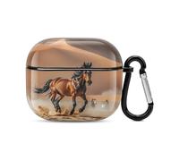 Coque de protection intégrale pour écouteurs Bluetooth avec motif cheval courant dans le désert tempête - Coque rigide résistante aux chocs - Chargement sans fil avec porte-clés - Cadeau personnalisé