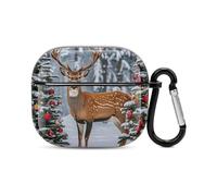 Coque de protection intégrale pour écouteurs Bluetooth avec motif de vache, cerf, arbres de Noël, coque rigide résistante aux chocs avec chargement sans fil avec porte-clés, cadeau personnalisé pour
