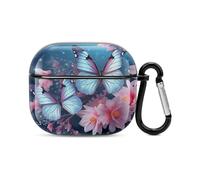 Coque de protection intégrale pour écouteurs Bluetooth avec motif papillon et fleurs - Coque rigide résistante aux chocs - Chargement sans fil avec porte-clés - Cadeau personnalisé pour AirPods 3