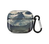 Coque de protection intégrale pour écouteurs Bluetooth des montagnes de l'Alaska - Résistante aux chocs - Coque rigide - Prend en charge le chargement sans fil avec porte-clés - Cadeau personnalisé