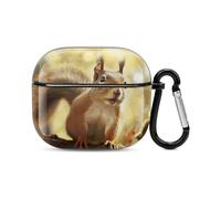 Coque de protection intégrale pour écouteurs Bluetooth écureuil amusant - Protection intégrale contre les chocs - Coque rigide - Prend en charge le chargement sans fil avec porte-clés - Cadeau