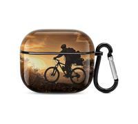 Coque de protection intégrale pour écouteurs Bluetooth en vélo de montagne en soirée - Coque rigide résistante aux chocs - Prise en charge du chargement sans fil avec porte-clés - Cadeau personnalisé