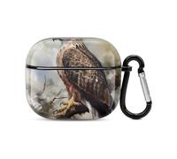Coque de protection intégrale pour écouteurs Bluetooth Hawk assis dans l'arbre - Protection intégrale contre les chocs - Coque rigide - Prend en charge le chargement sans fil avec porte-clés - Cadeau