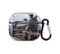 Coque de protection intégrale pour écouteurs Bluetooth locomotive à vapeur - Résistante aux chocs - Prise en charge du chargement sans fil avec porte-clés - Cadeau personnalisé pour AirPods 3