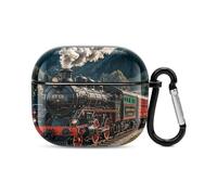 Coque de protection intégrale pour écouteurs Bluetooth locomotive à vapeur - Résistante aux chocs - Prise en charge du chargement sans fil avec porte-clés - Cadeau personnalisé pour AirPods 3