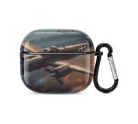 Coque de protection intégrale pour écouteurs Bluetooth Motif avion de la Guerre mondiale Résistant aux chocs Coque rigide prend en charge le chargement sans fil avec porte-clés Cadeau personnalisé